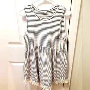 Striped Sleeveless top with Lace Hem